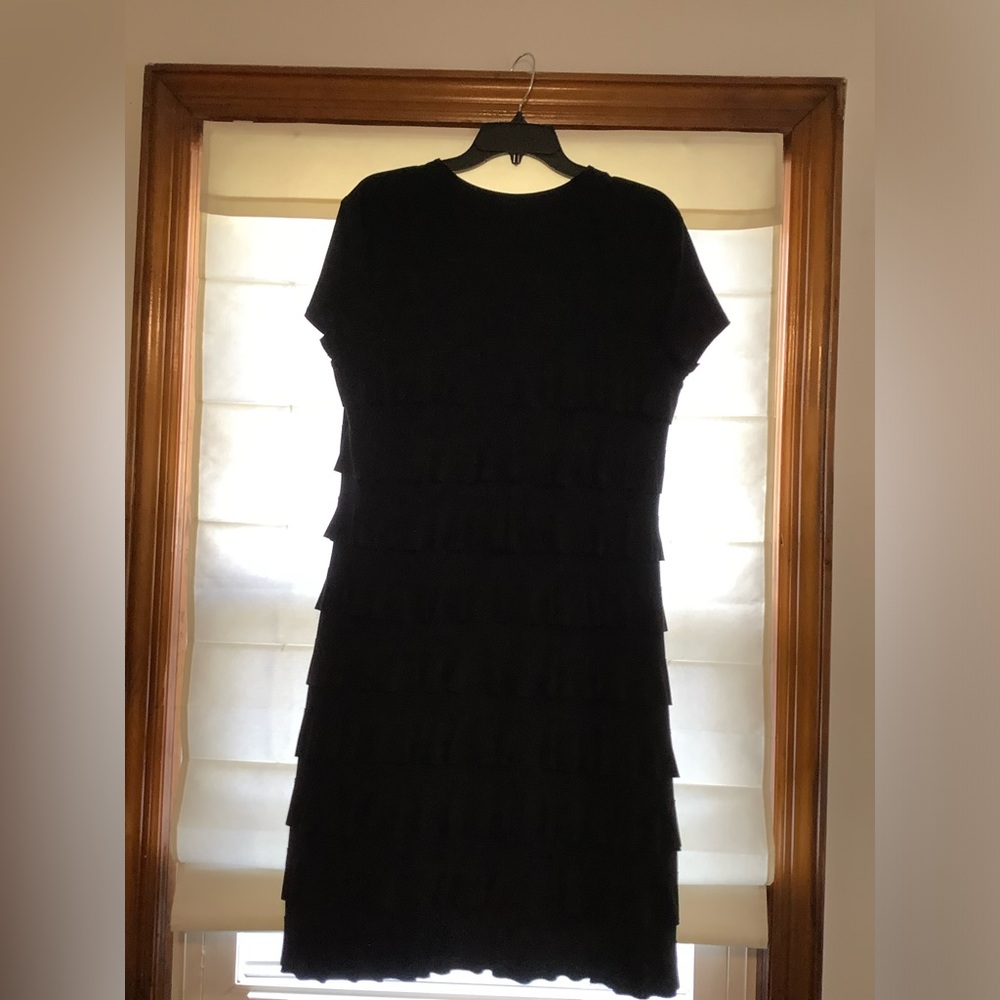 Black Ruffled Knee-Length Sheath Dress